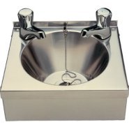 small wall mounted stainless steel hand wash basin sink and taps