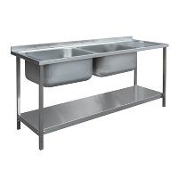 1800 x 650 commercial catering double sink and drainer on frame