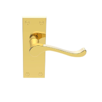 Carlisle Brass Victorian Scroll Door Handle on Short Latch Plate Polished Brass