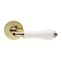 Delamain Plain White Porcelain Door Handle On Rose Polished Brass 