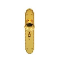 Delamain Sausage & Pea Door Knob on Long Bathroom Plate Polished Brass