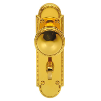 Delamain Sausage & Pea Door Knob on Shaped Bathroom Plate Polished Brass