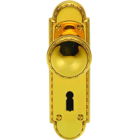 Delamain Sausage & Pea Door Knob on Shaped Lock Plate Polished Brass