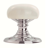 Delamain White Porcelain Door Knob on Rose Polished Chrome