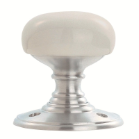 Delamain White Porcelain Door Knob on Rose Satin Chrome 