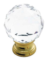 Fingertip Design 25mm Lead Clear Crystal Faceted Cupboard Knob Polished Brass