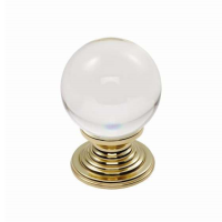 Fingertip Design 27mm Lead Clear Crystal Ball Cupboard Knob Polished Brass