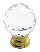 Fingertip Design 30mm Lead Clear Crystal Faceted Cupboard Knob Polished Brass