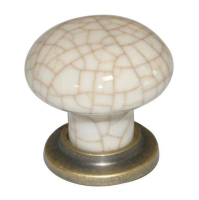 Fingertip Design 35mm Ivory Crackle Glaze Porcelain Cupboard Knob Antique Brass