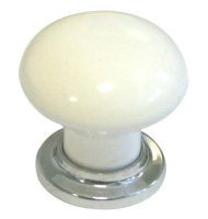 Fingertip Design 35mm White Porcelain Cupboard Knob Polished Chrome