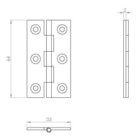 Fingertip Design 64mm x 35mm Solid Brass Cabinet Butt Hinges Drawn Brass