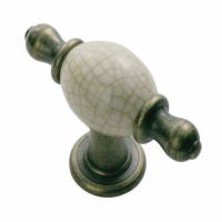 Fingertip Design Ivory Crackle Glaze Porcelain Cupboard Knob Antique Brass