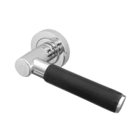 Frelan Hardware Ascot Black Leather Door Handle On Rose Polished Chrome