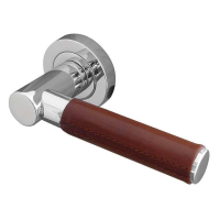 Frelan Hardware Ascot Chestnut Brown Leather Door Handle On Rose Polished Chrome