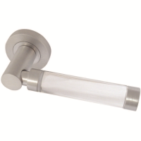 Frelan Hardware Straight Glass Door Handle on Rose Satin Chrome