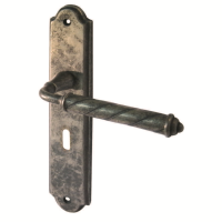 Frelan Hardware Venezia Suite Door Handle on Lock Plate Distressed Tin