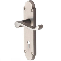 M.Marcus Builder Range Arched Scroll Door Handle on Lock Plate Satin Nickel