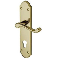 M.Marcus Project Hardware Kensington Door Handle on Euro Plate Polished Brass