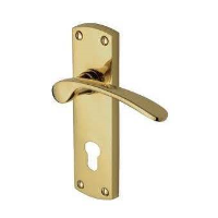 M.Marcus Project Hardware Luca Door Handle on Euro Plate Polished Brass