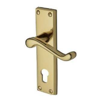M.Marcus Project Hardware Malvern Door Handle on Euro Plate Polished Brass