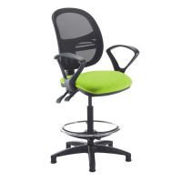 Jota mesh back draughtsmans chair with fixed arms - Madura Green