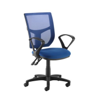 Altino coloured mesh back operators chair with fixed arms - blue mesh and fabric seat