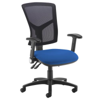 Senza high mesh back operator chair with folding arms - Curacao Blue