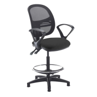 Jota mesh back draughtsmans chair with fixed arms - Havana Black