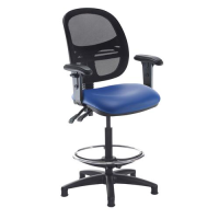 Jota mesh back draughtsmans chair with adjustable arms - Ocean Blue vinyl