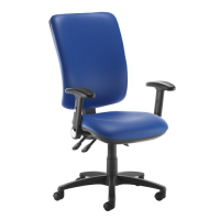 Senza extra high back operator chair with folding arms - Ocean Blue vinyl