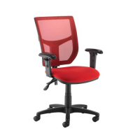 Altino coloured mesh back operators chair with adjustable arms - red mesh and fabric seat