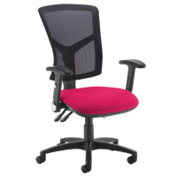 Senza high mesh back operator chair with folding arms - Diablo Pink