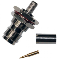 TBJCR58R Bulkhead Crimp Jack Socket Reverse Polarity RG58C/U, 7806A, 9907, CNT-195, HPF195, KX 15, LMR-195, LLA195 WCX195, 1.0/2.95 AF, RG-141A/U, URM43, URM76.