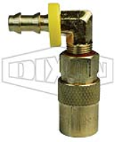 DQC CM-Series Industrial Mold Interchange Unvalved Coupler 90° Push-Loc Barb