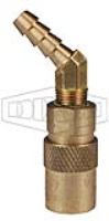 DQC CM-Series Industrial Mold Interchange Unvalved Coupler 45° Hose Barb