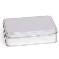 Silver Large Rectangular Step Lid Tin with Either Solid or Clear Lid