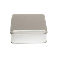 Flat Silver Square Tin with Stepped Lid