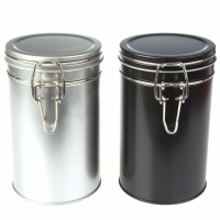 Silver and Black Round Clip Lid Tins
