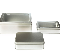 Large Silver Rectangular Tin with Either a Solid or Window Stepped Slip or Hinged Lid