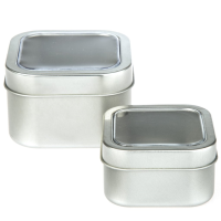 Silver Square Seamless Tin with Window Slip Lid