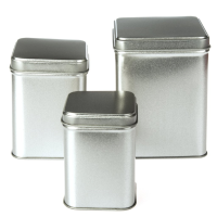 Tall Silver Square Tin with Stepped Slip Lid
