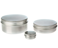 Silver Round Aluminium Tin Container With EPE Lined Screw Lid