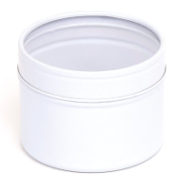 White Round Seamless Tin with Window Slip Lid