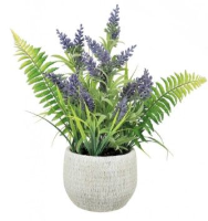 Artificial Country Lavender & Fern In Rustic Pot - 42cm, Natural Green