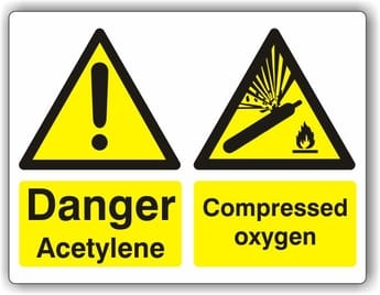 Danger Acetylene Compressed Oxygen Sign