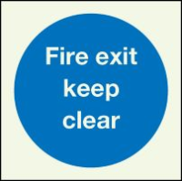 Fire door Keep clear in photoluminescent sign
