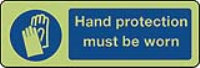 Hand protection must be worn sign in photoluminescent