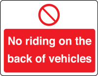 No riding on the back of vehicles sign