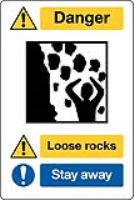 Danger Loose rocks Stay away (with large picture) sign