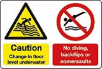change in floor level underwater, no diving multi-message water sign